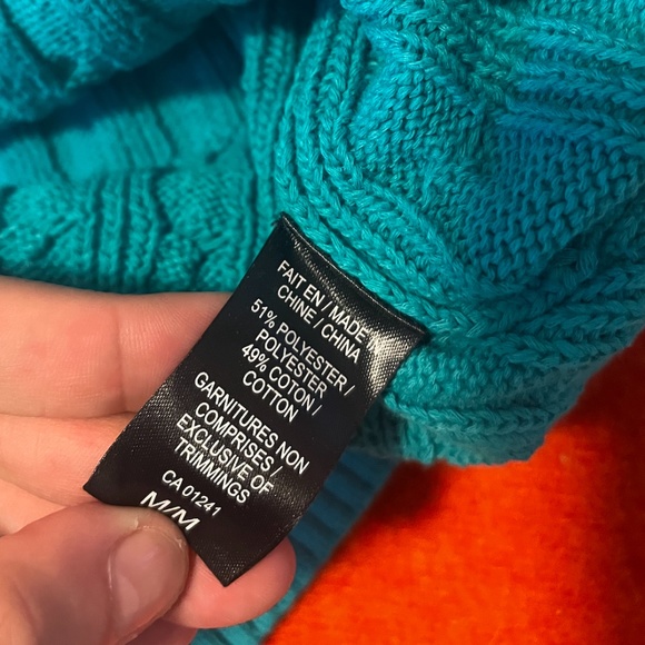 🥳 HOST PICK 🥳 Turquoise Cable Knit V-Neck Sweater Men’s Size M NWT - Picture 12 of 13